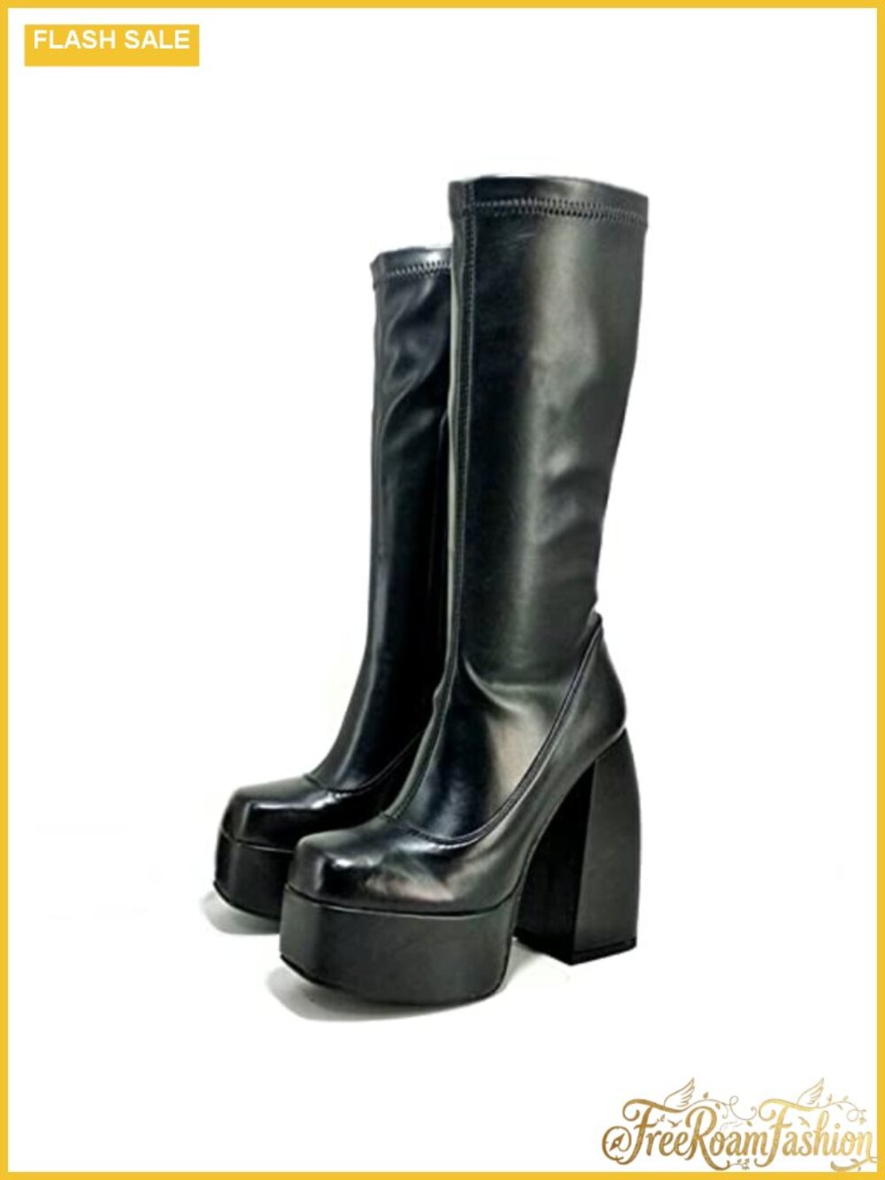 Women's Chunky High Heel Ankle Boots PU Leather Side Zipper Platform Booties